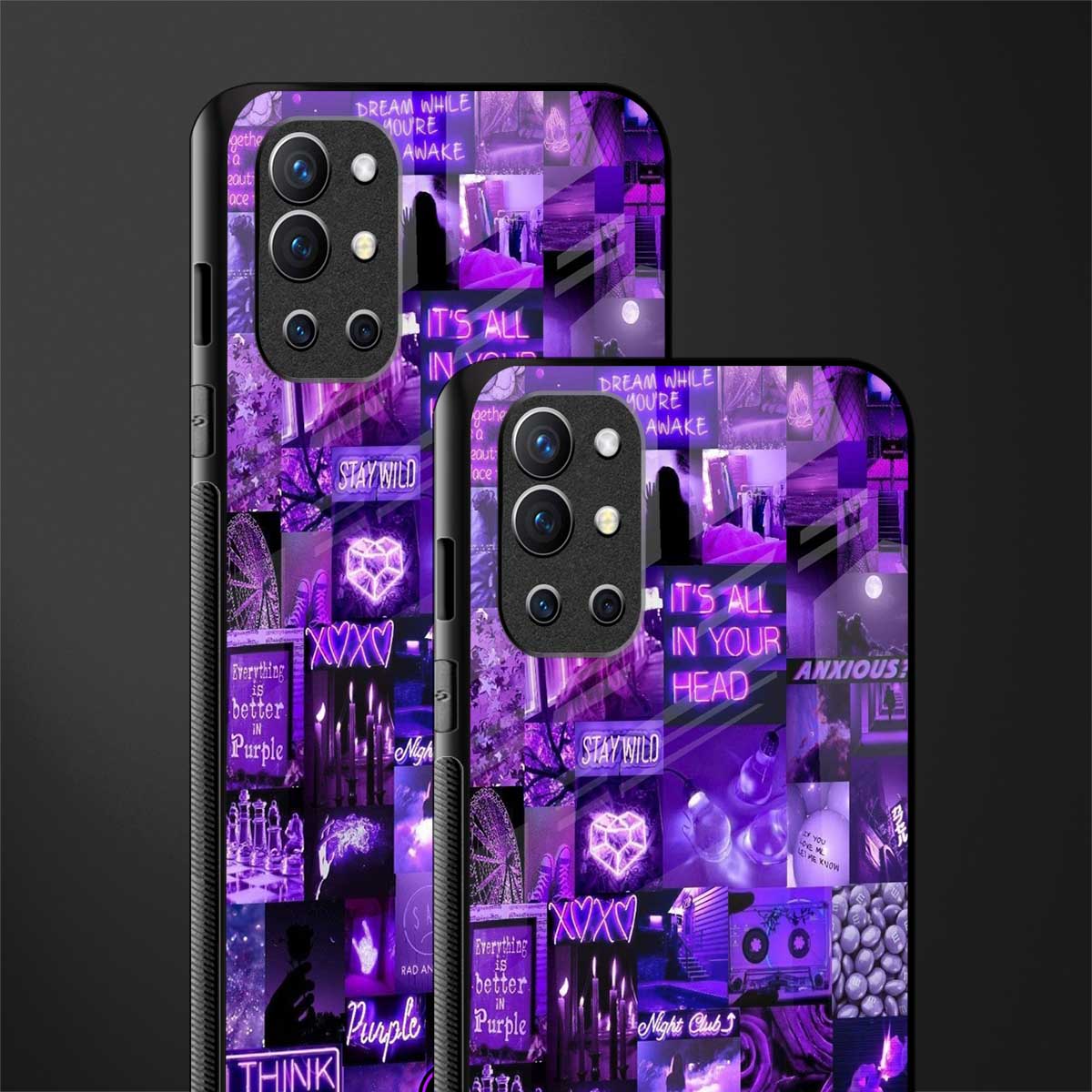 purple collage aesthetic glass case for oneplus 9r image-2