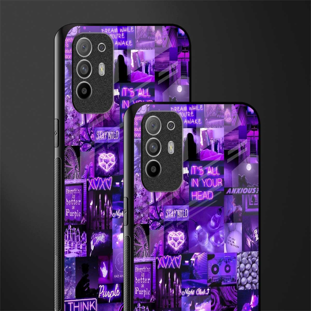 purple collage aesthetic glass case for oppo f19 pro plus image-2