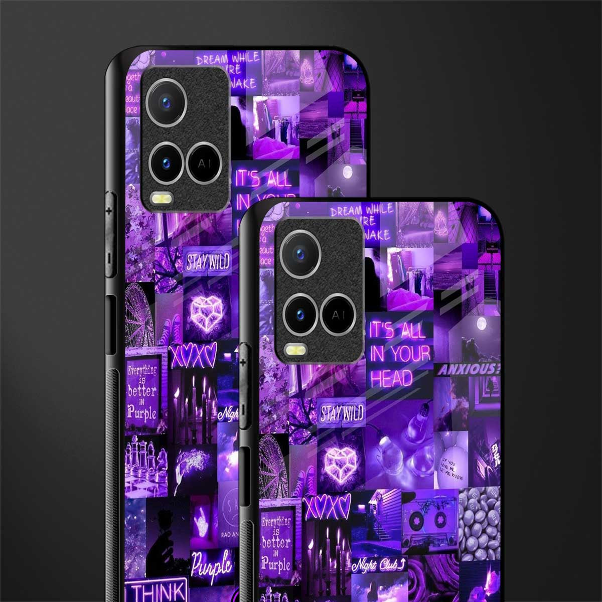 purple collage aesthetic glass case for vivo y21t image-2