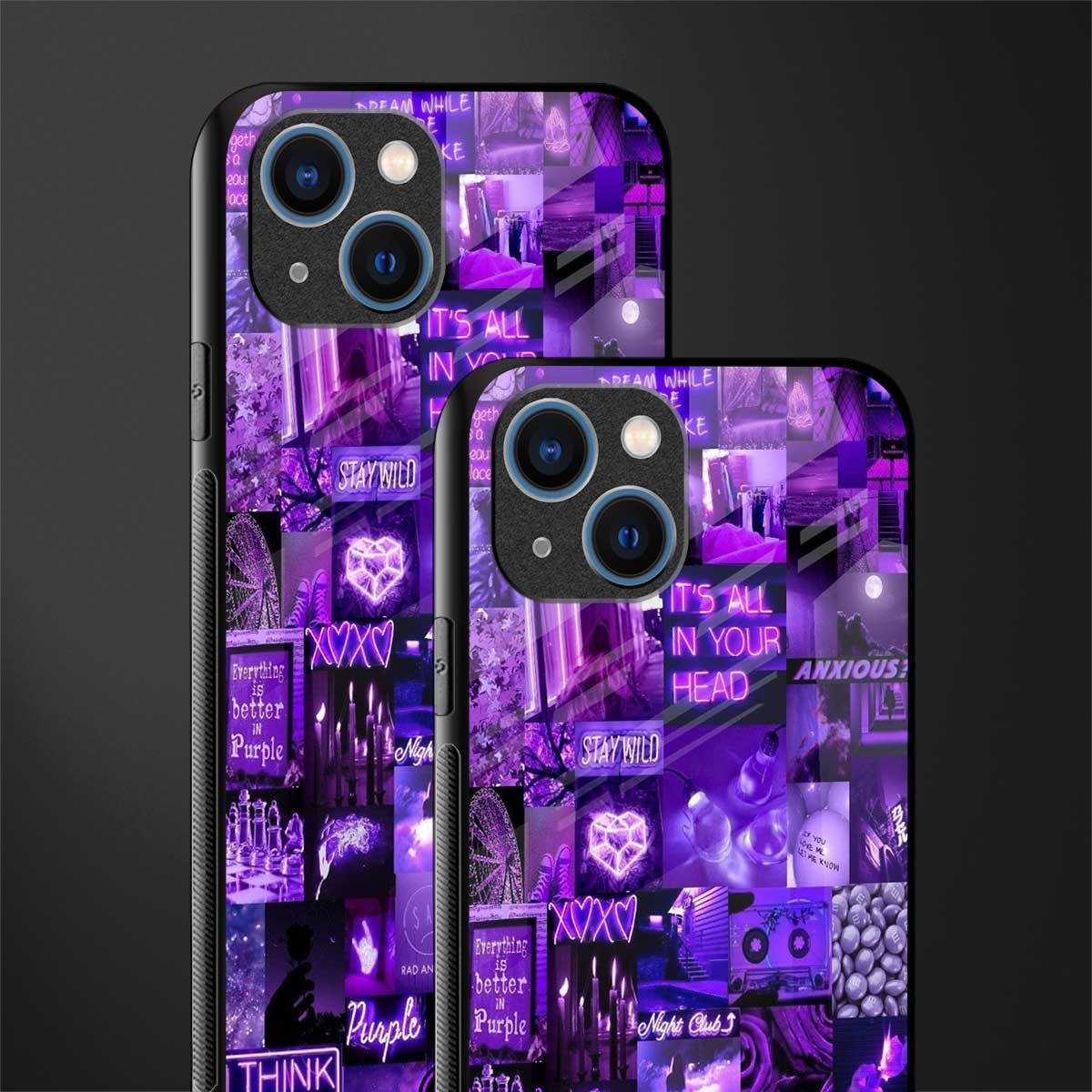 purple collage aesthetic glass case for iphone 13 image-2