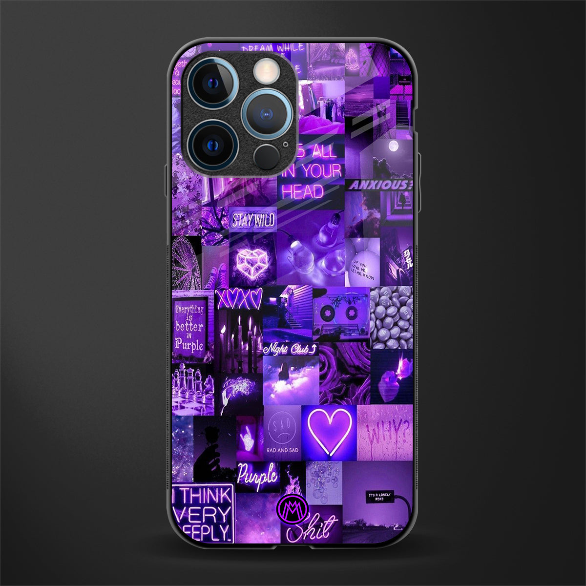 purple collage aesthetic glass case for iphone 12 pro image