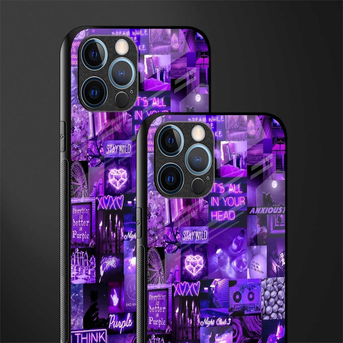 purple collage aesthetic glass case for iphone 14 pro max image-2