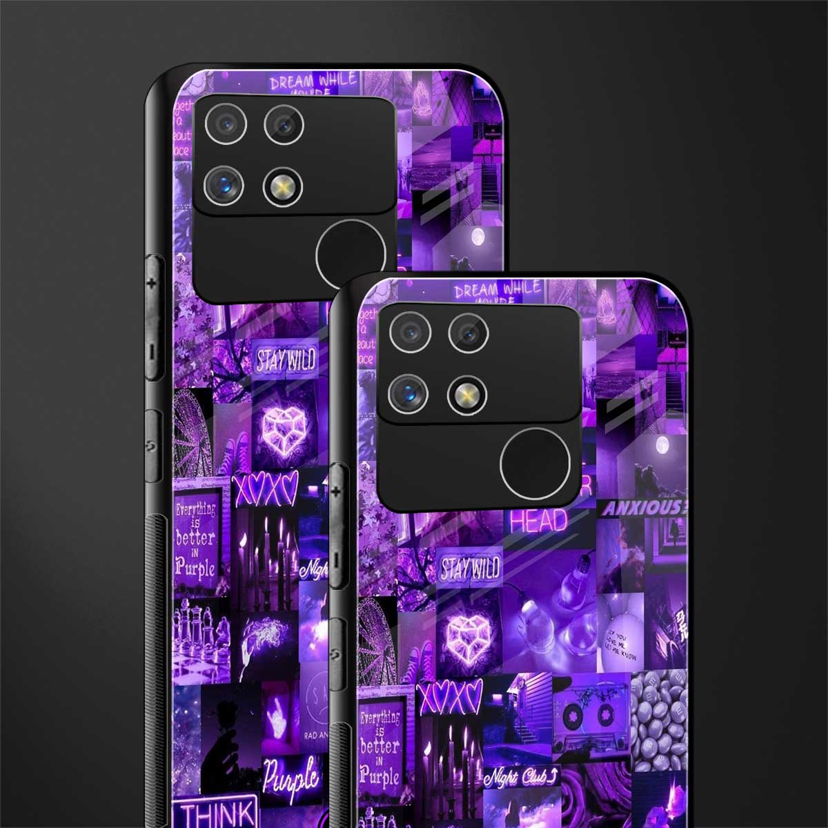 purple collage aesthetic back phone cover | glass case for realme narzo 50a