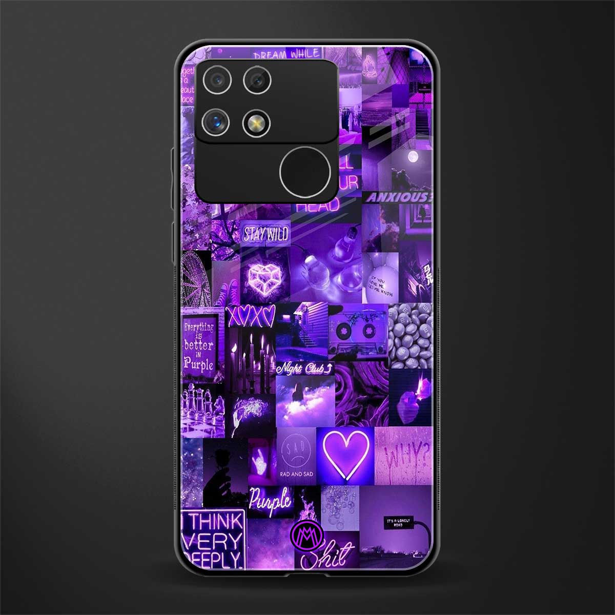 purple collage aesthetic back phone cover | glass case for realme narzo 50a