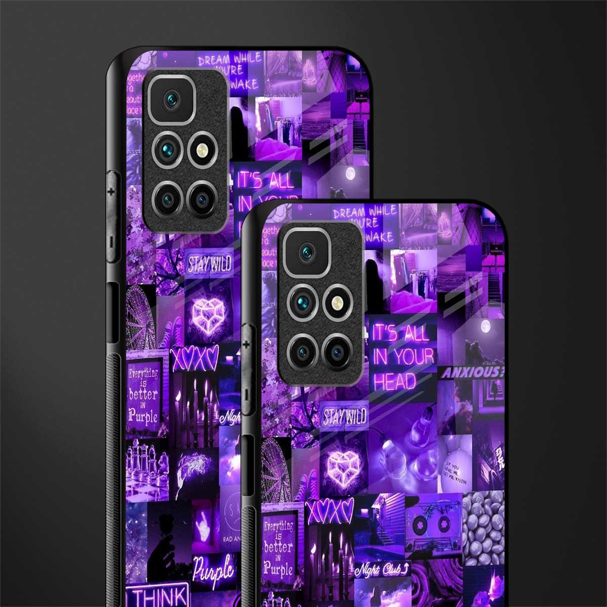 purple collage aesthetic glass case for redmi 10 prime image-2