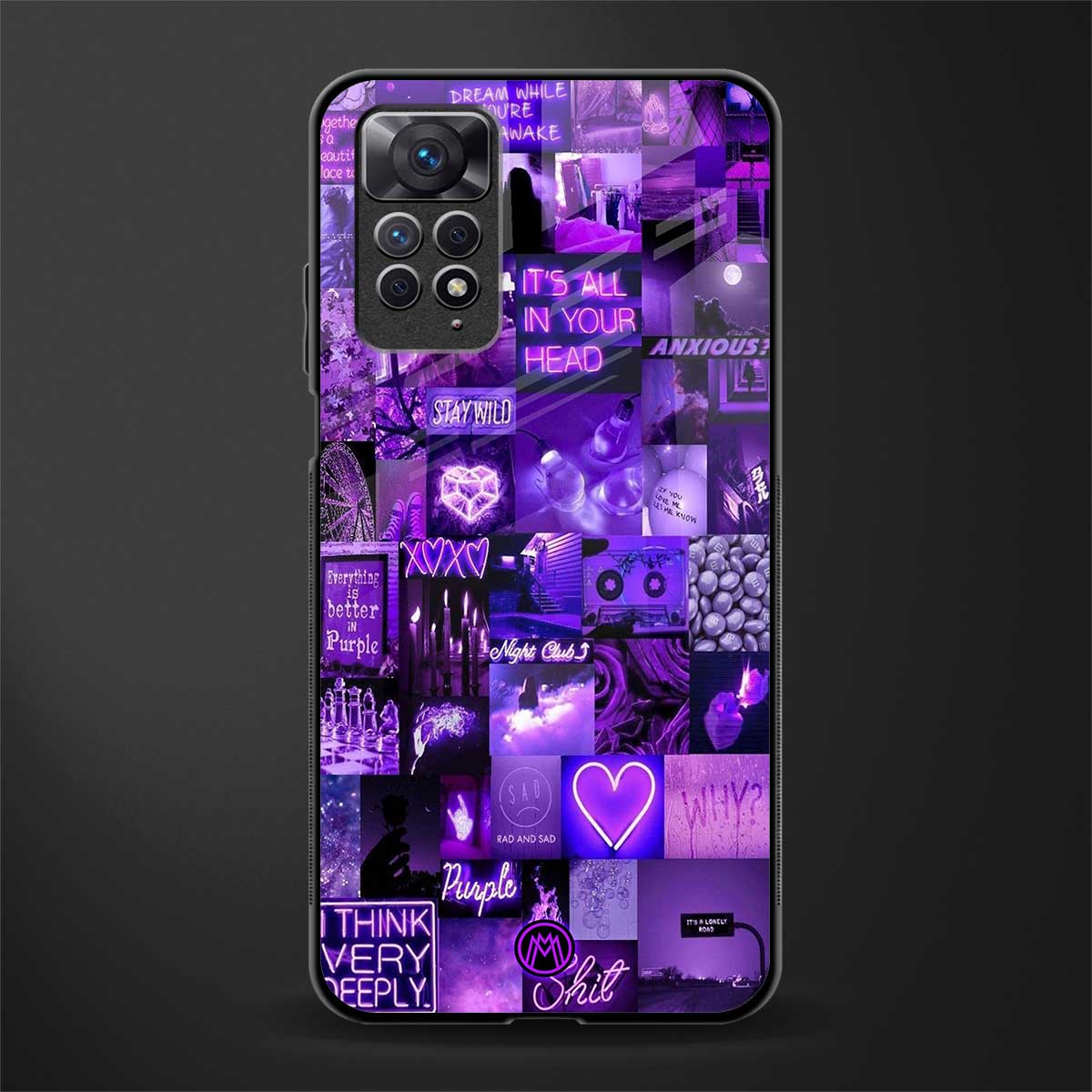 purple collage aesthetic back phone cover | glass case for redmi note 11 pro plus 4g/5g
