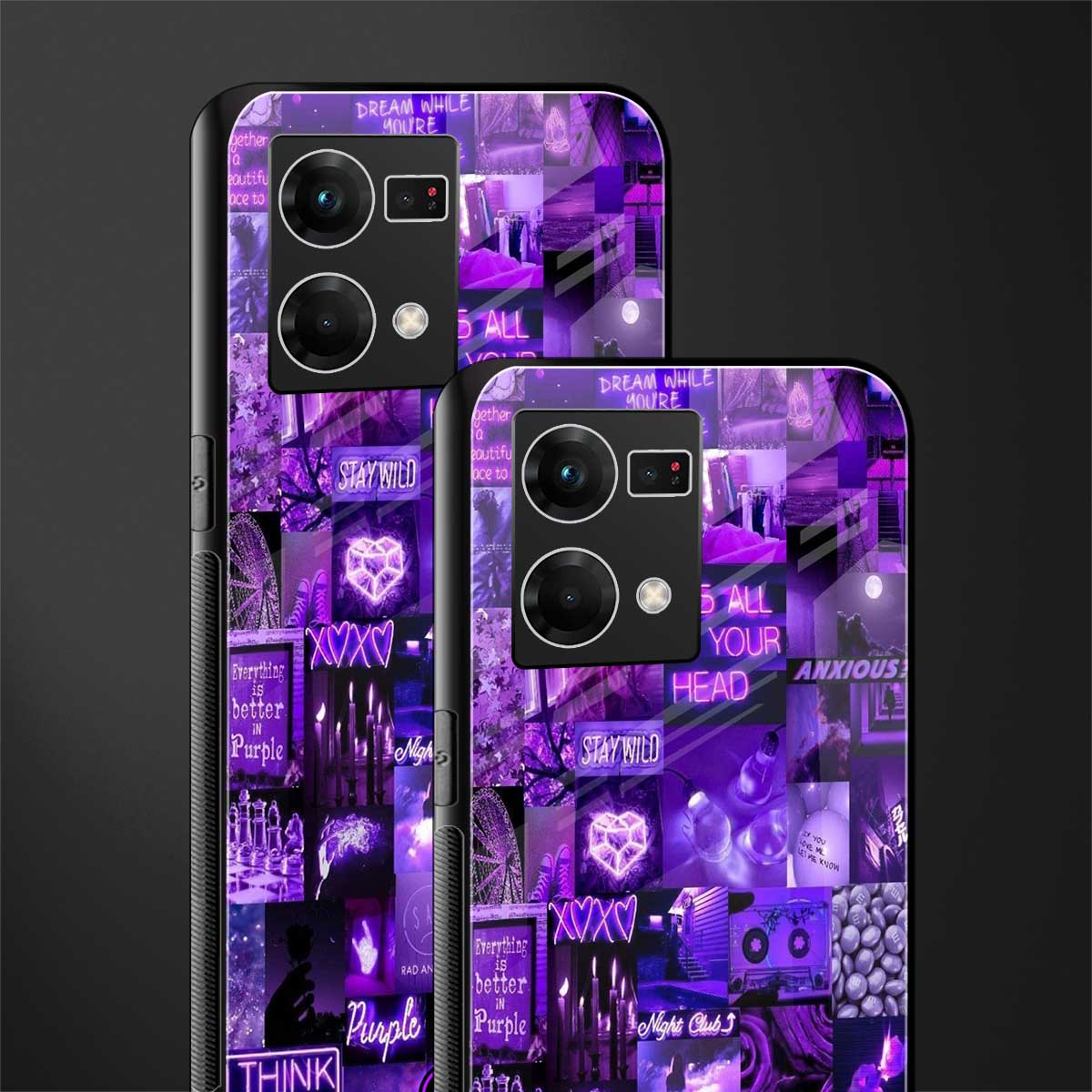 purple collage aesthetic back phone cover | glass case for oppo f21 pro 4g