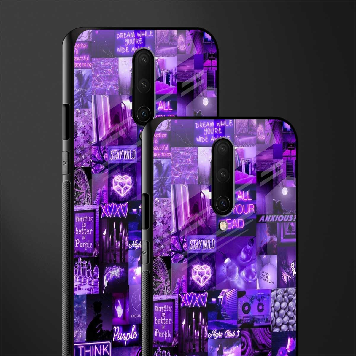 purple collage aesthetic glass case for oneplus 7 pro image-2