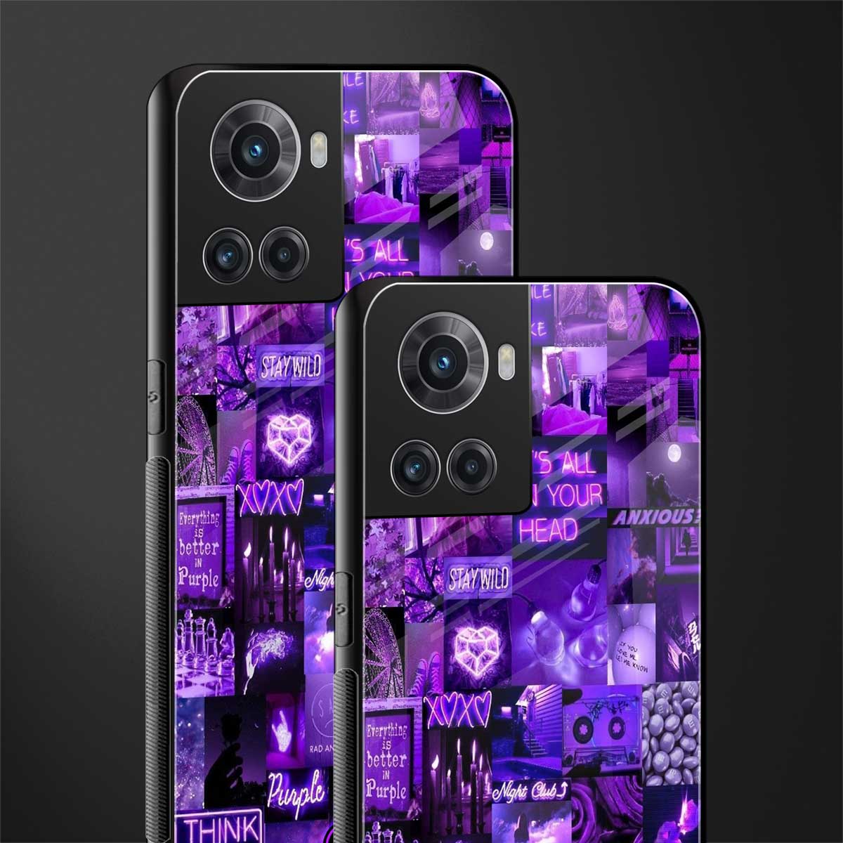 purple collage aesthetic back phone cover | glass case for oneplus 10r 5g