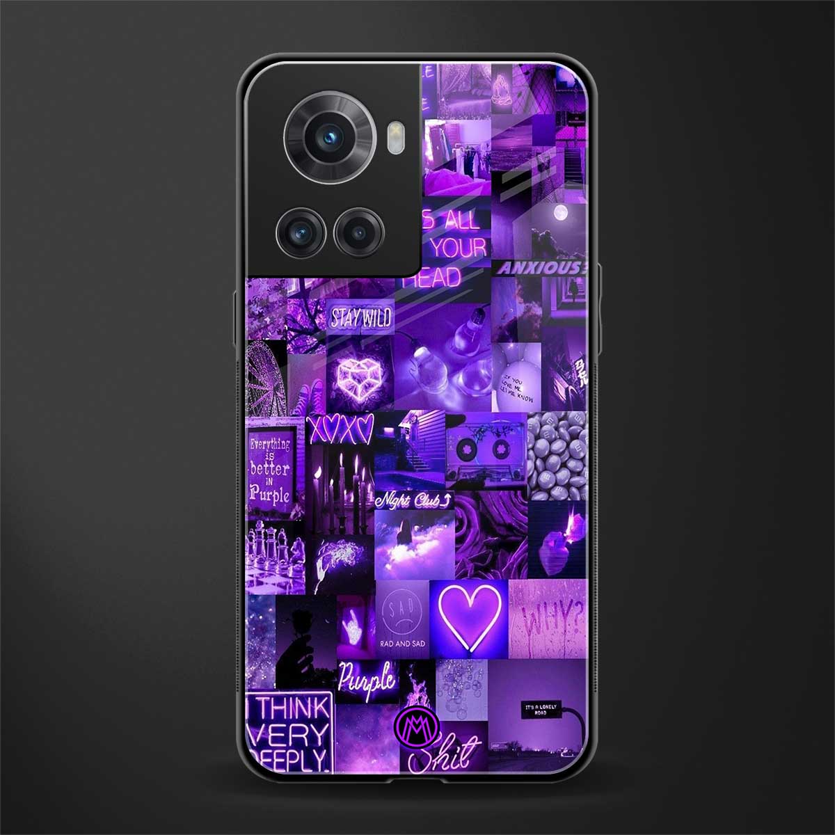 purple collage aesthetic back phone cover | glass case for oneplus 10r 5g