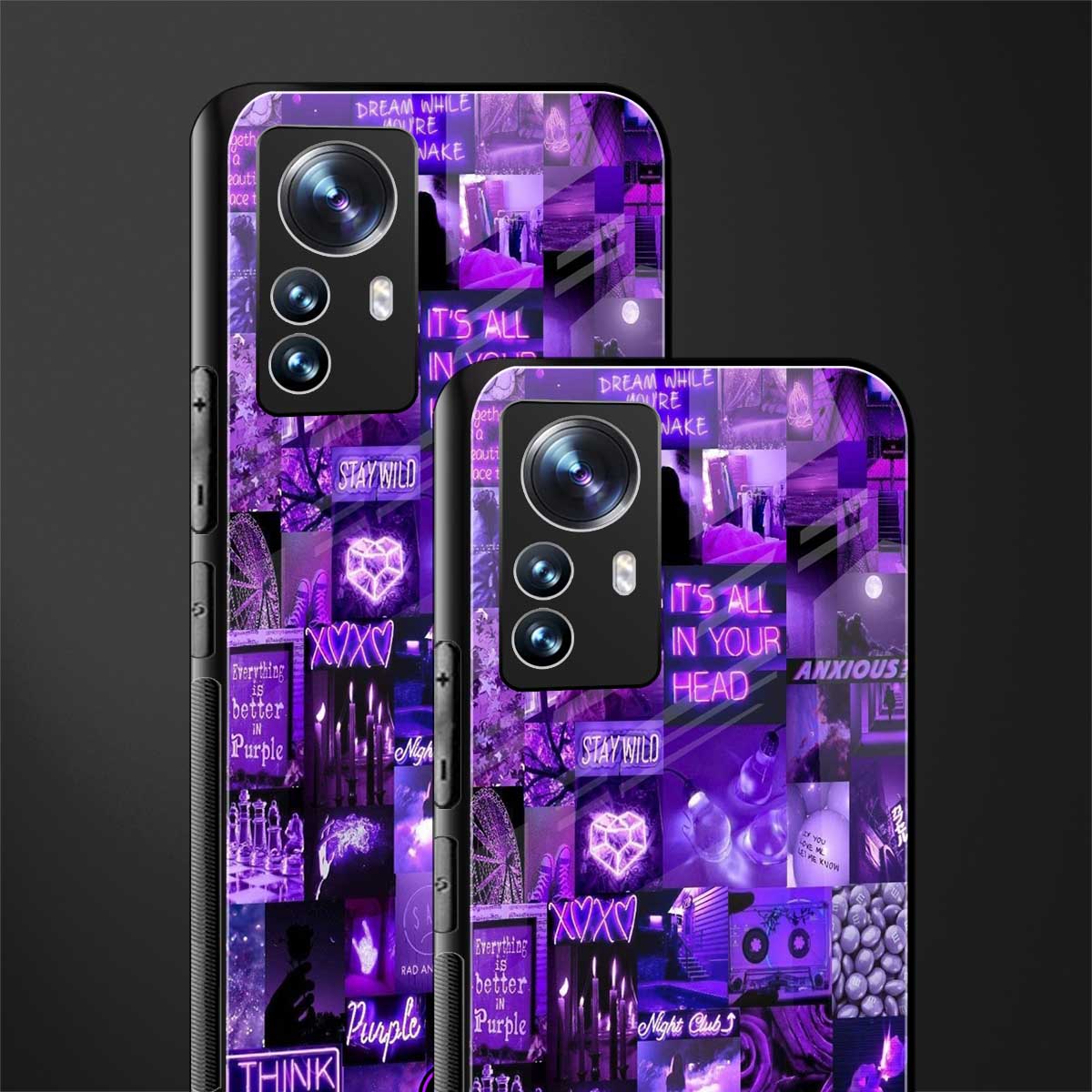 purple collage aesthetic back phone cover | glass case for xiaomi 12 pro
