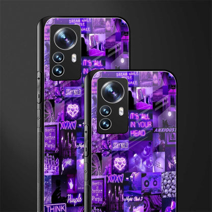 purple collage aesthetic back phone cover | glass case for xiaomi 12 pro