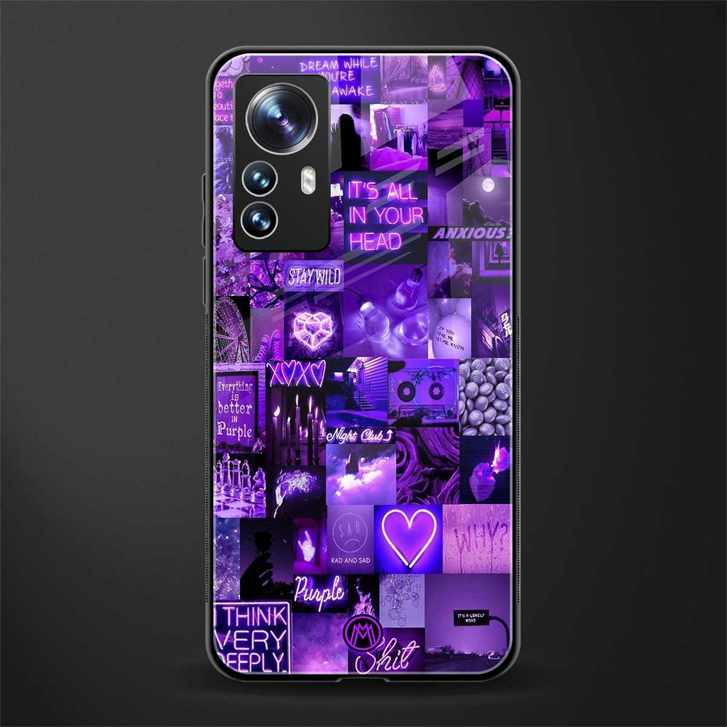 purple collage aesthetic back phone cover | glass case for xiaomi 12 pro
