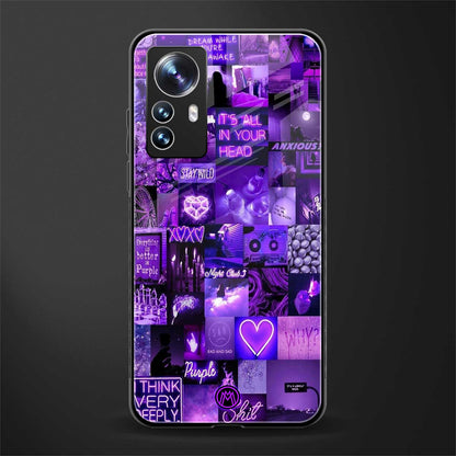 purple collage aesthetic back phone cover | glass case for xiaomi 12 pro