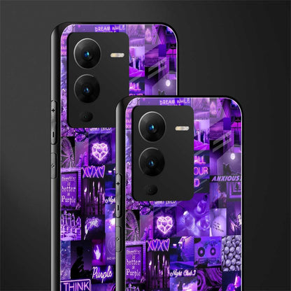 purple collage aesthetic back phone cover | glass case for vivo v25 pro 5g