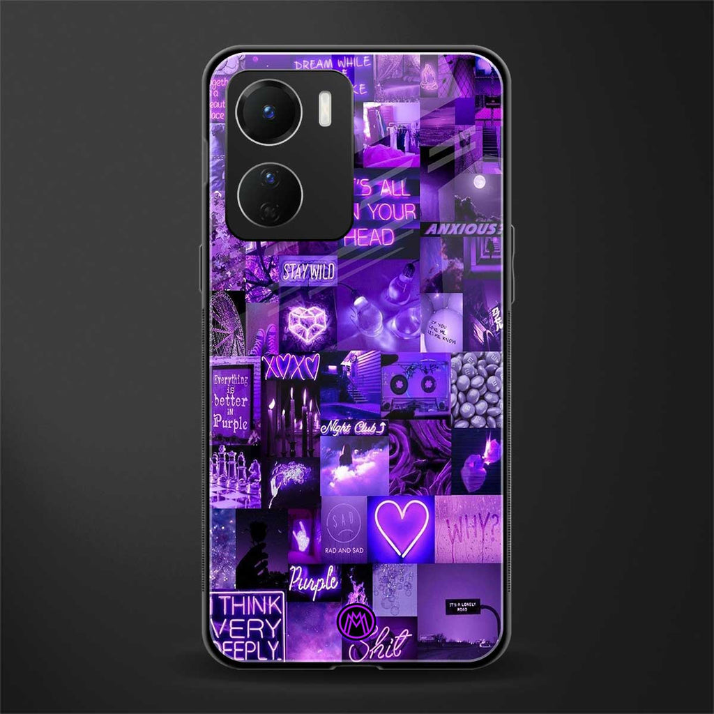 purple collage aesthetic back phone cover | glass case for vivo y16