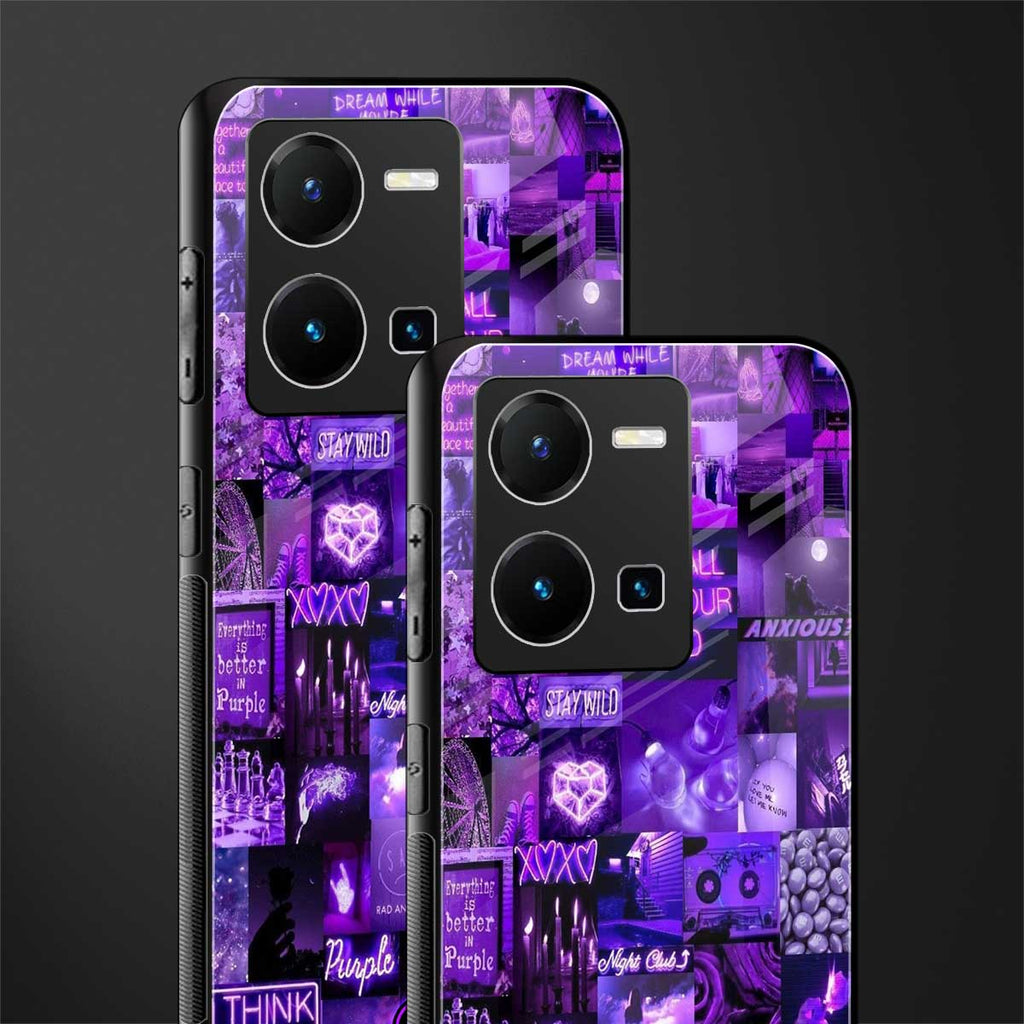 purple collage aesthetic back phone cover | glass case for vivo y35 4g