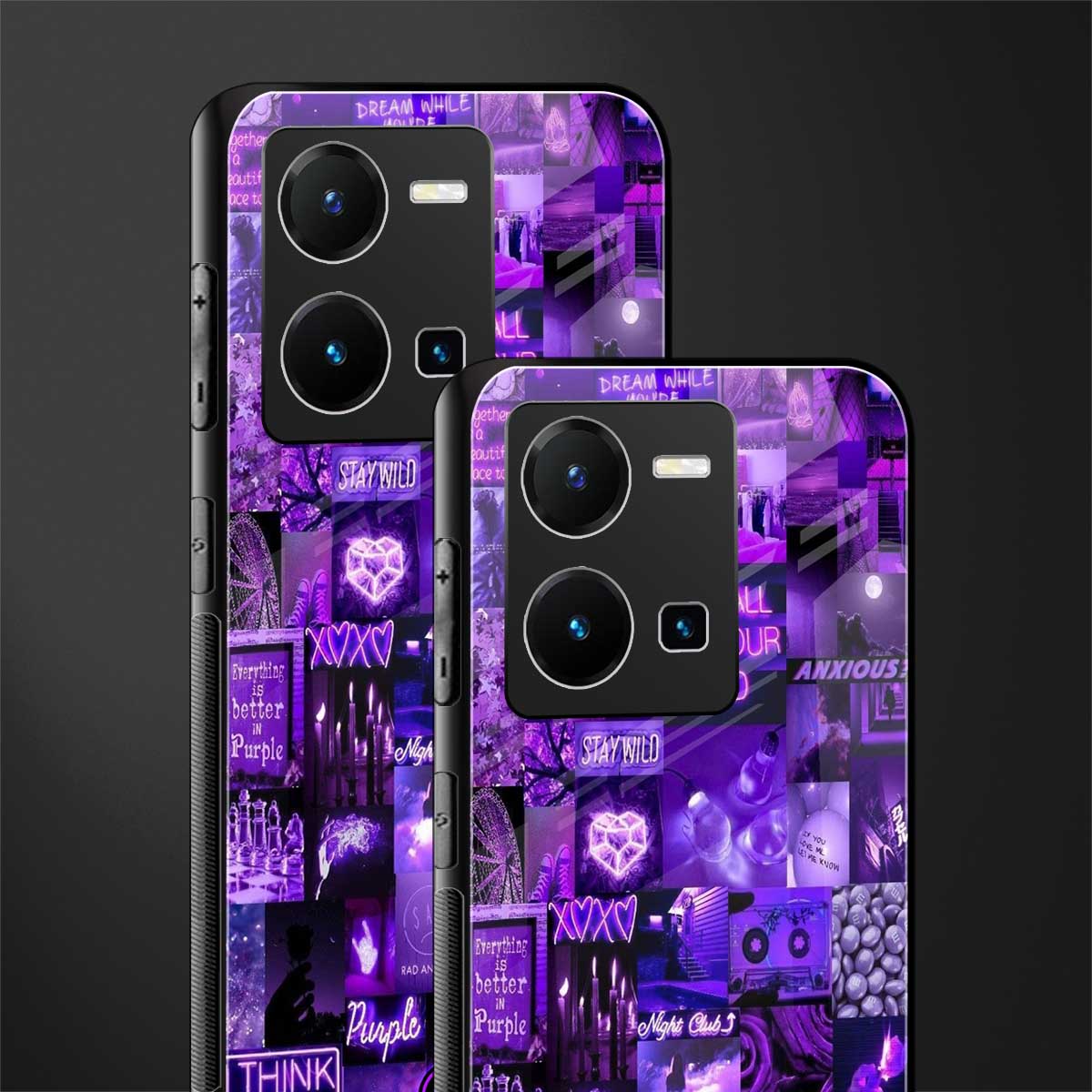 purple collage aesthetic back phone cover | glass case for vivo y35 4g