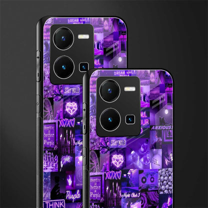 purple collage aesthetic back phone cover | glass case for vivo y35 4g