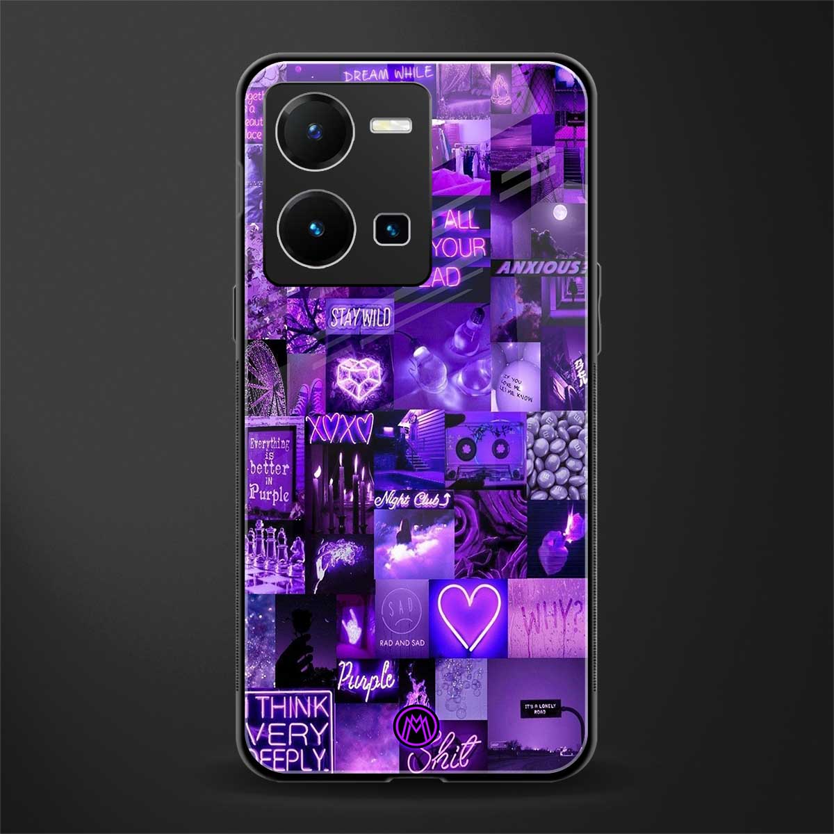 purple collage aesthetic back phone cover | glass case for vivo y35 4g
