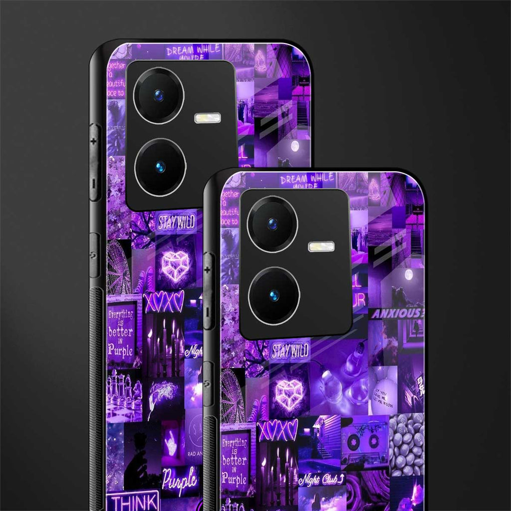 purple collage aesthetic back phone cover | glass case for vivo y22