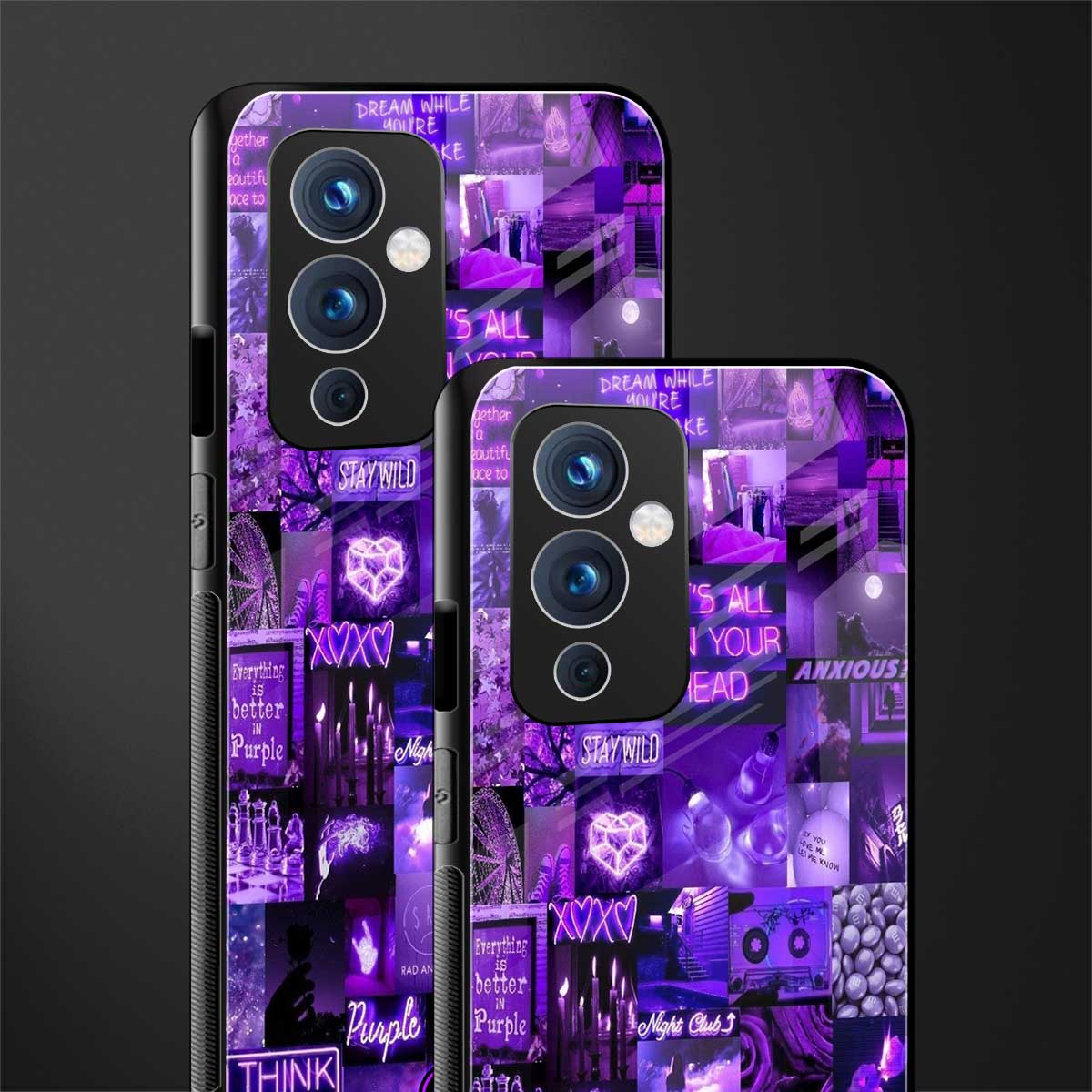 purple collage aesthetic back phone cover | glass case for oneplus 9