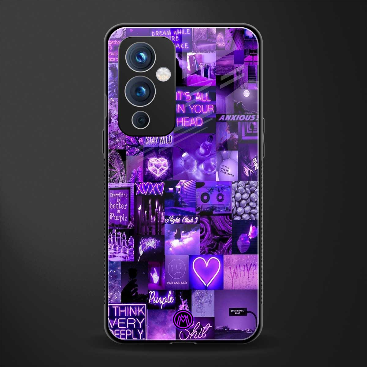 purple collage aesthetic back phone cover | glass case for oneplus 9