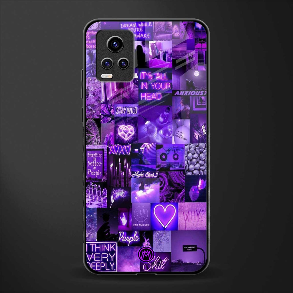 purple collage aesthetic back phone cover | glass case for vivo v21e 4g