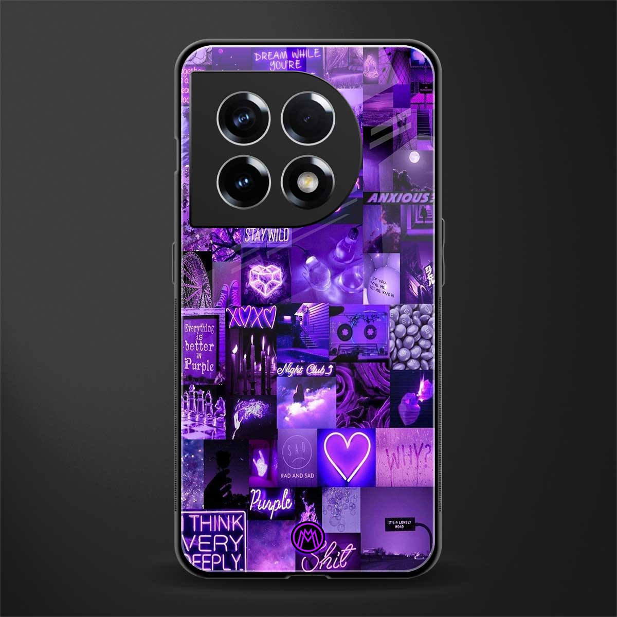 purple collage aesthetic back phone cover | glass case for oneplus 11