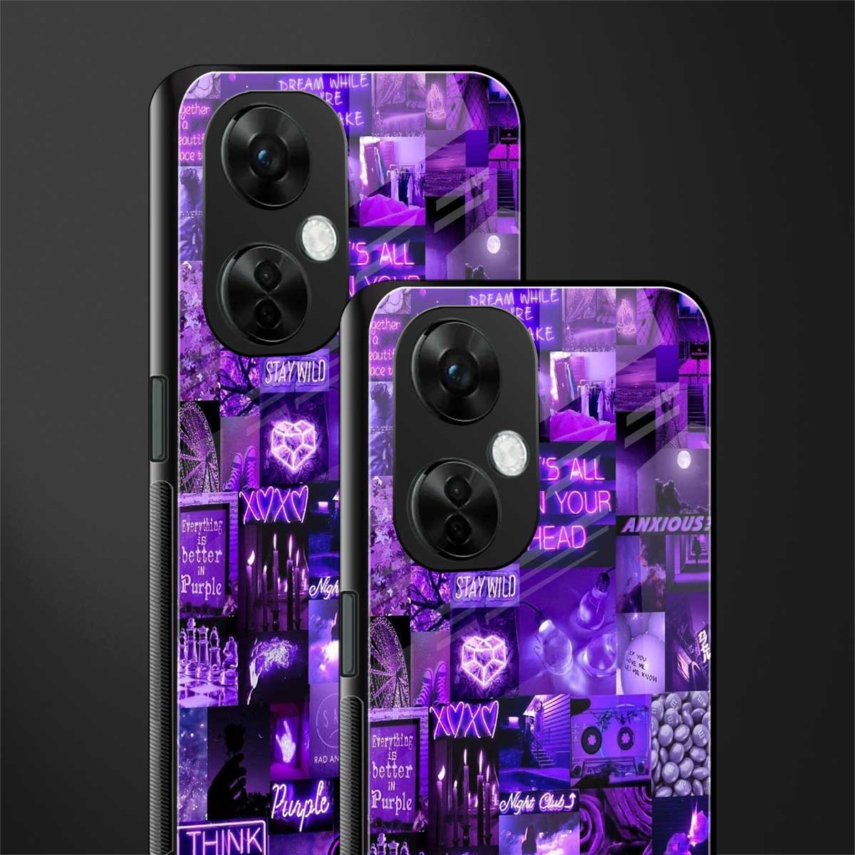 purple collage aesthetic back phone cover | glass case for oneplus nord ce 3 lite