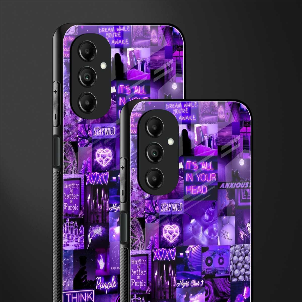 purple collage aesthetic back phone cover | glass case for samsung galaxy a14 5g