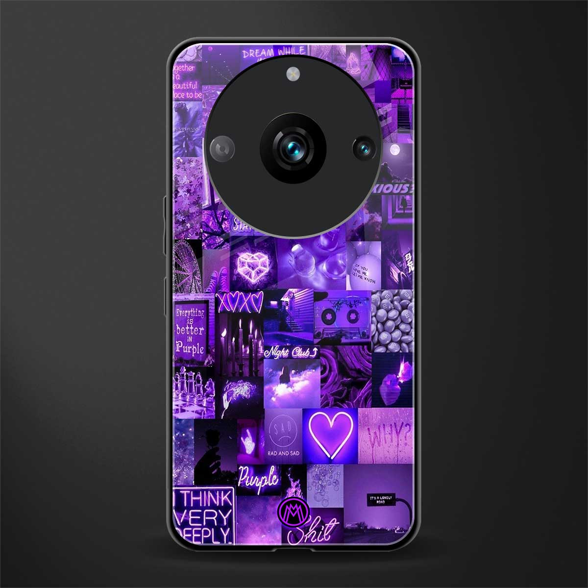 purple collage aesthetic back phone cover | glass case for realme 11 pro 5g