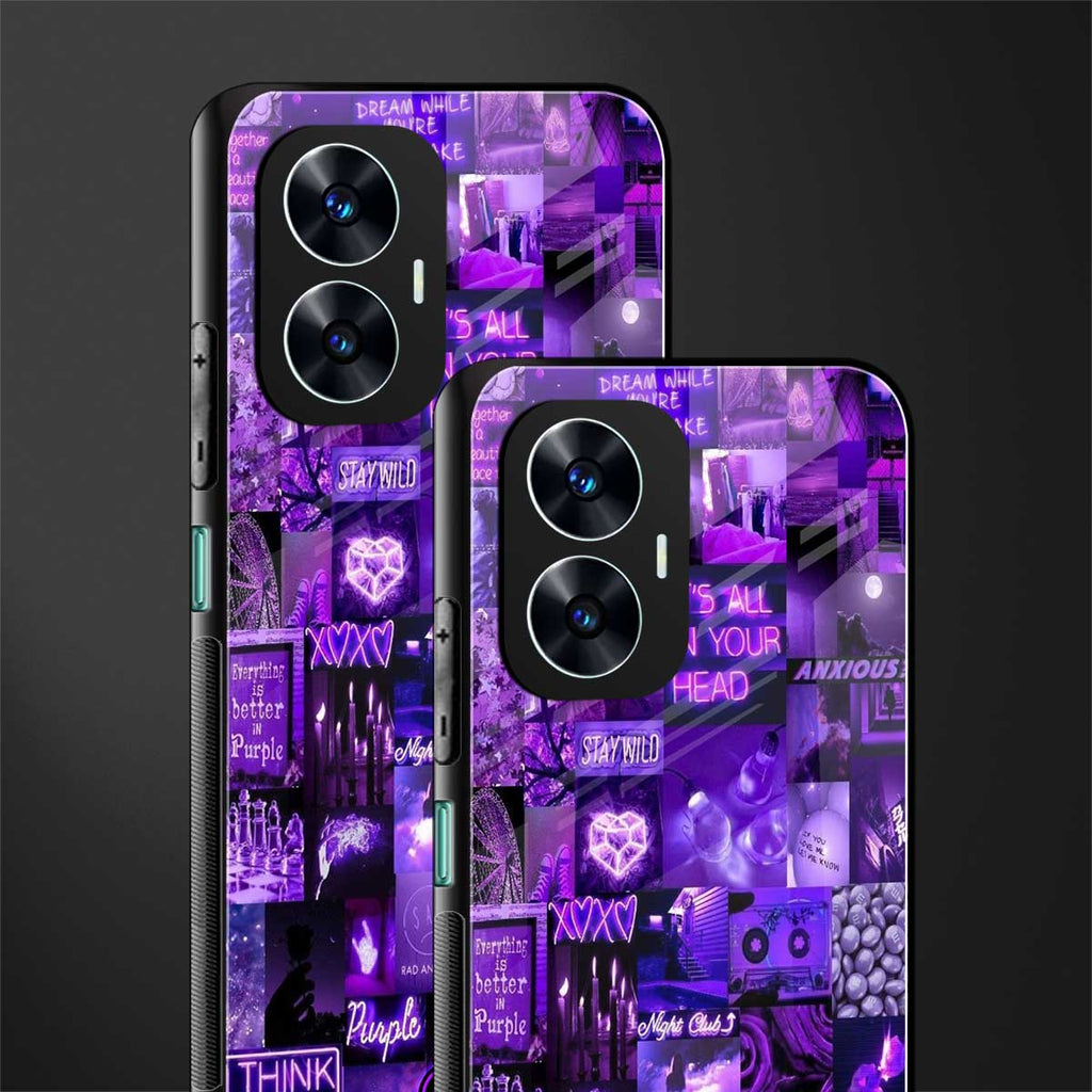 purple collage aesthetic back phone cover | glass case for realme c55