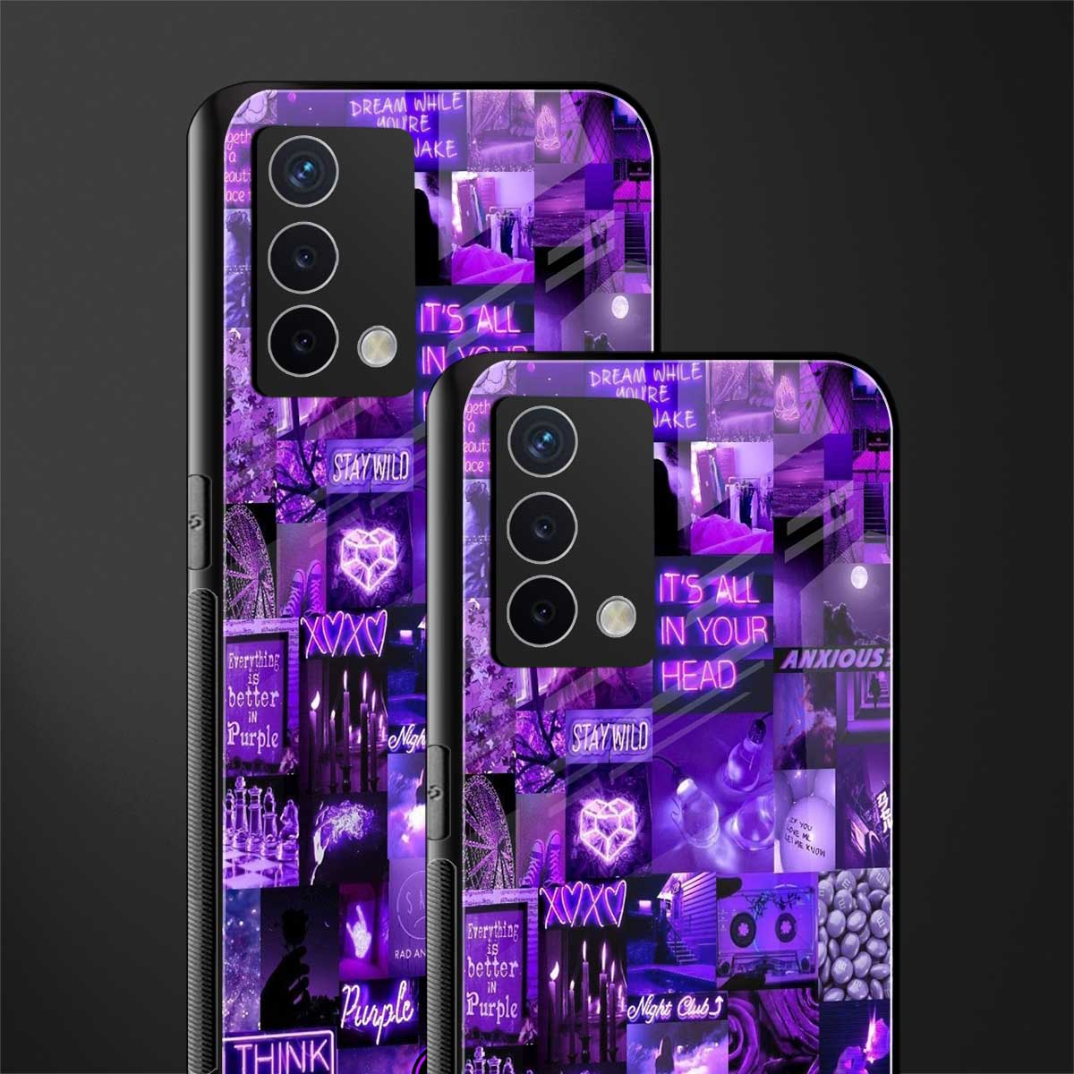 purple collage aesthetic back phone cover | glass case for oppo a74 4g
