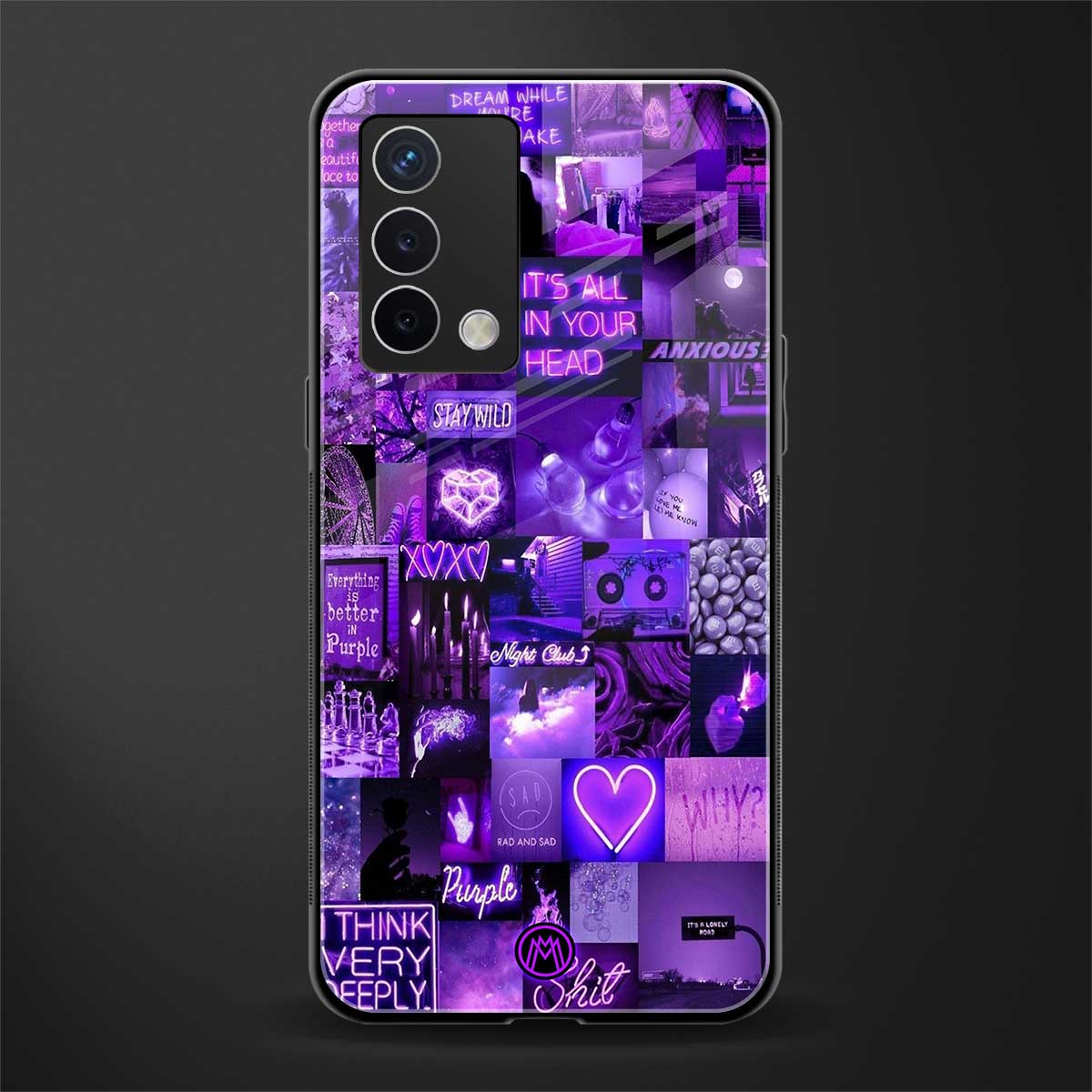 purple collage aesthetic back phone cover | glass case for oppo a74 4g