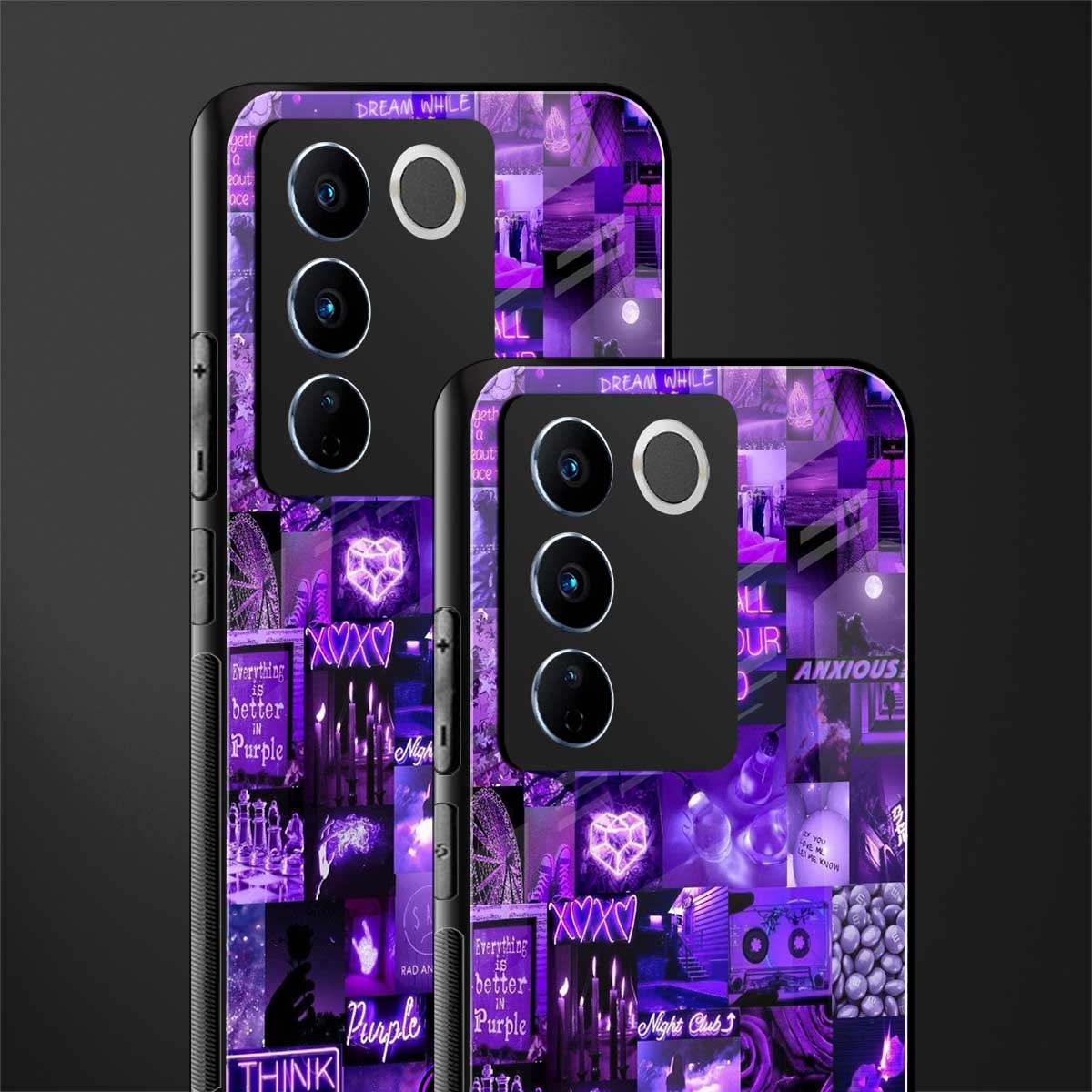 purple collage aesthetic back phone cover | glass case for vivo v27 pro 5g