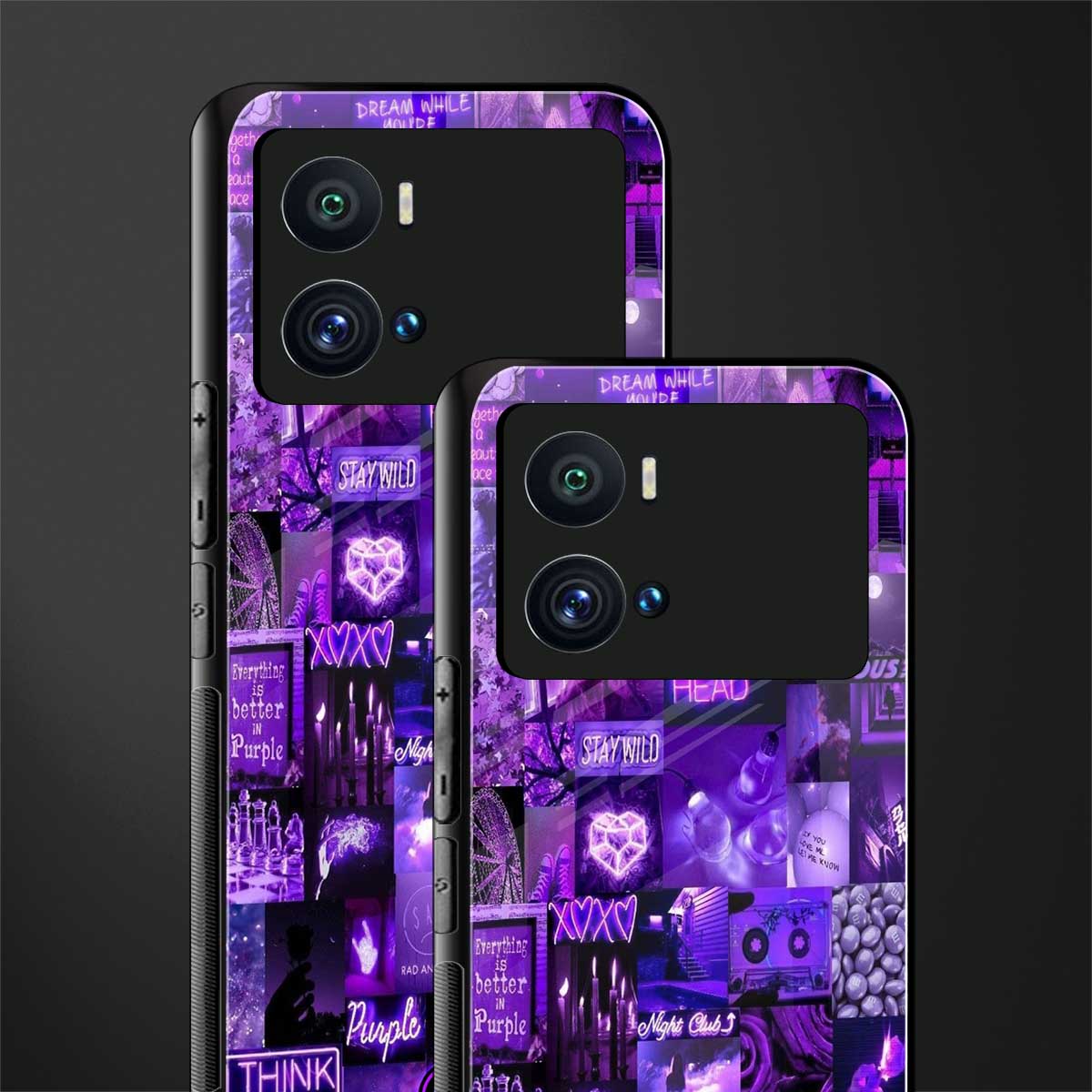 purple collage aesthetic back phone cover | glass case for iQOO 9 Pro