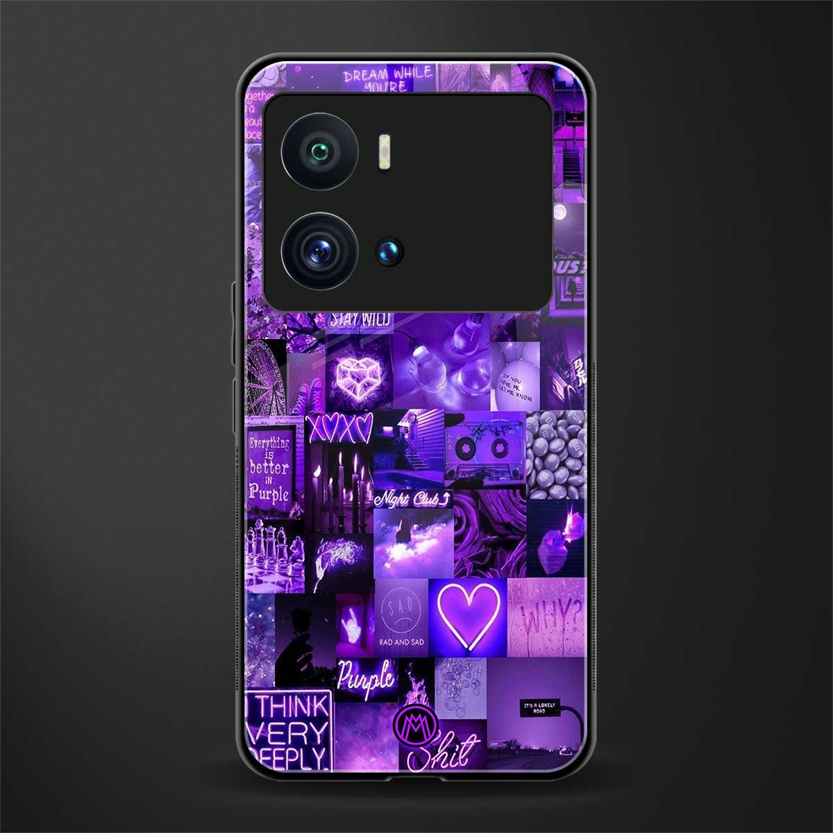 purple collage aesthetic back phone cover | glass case for iQOO 9 Pro