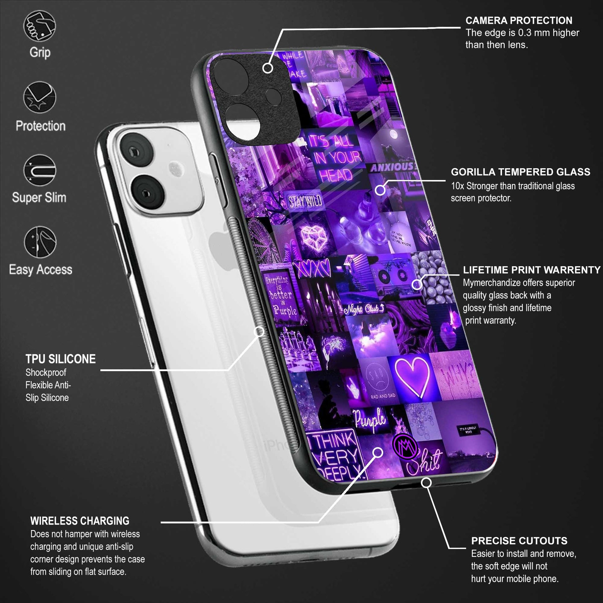 purple collage aesthetic back phone cover | glass case for samsung galaxy a14 5g