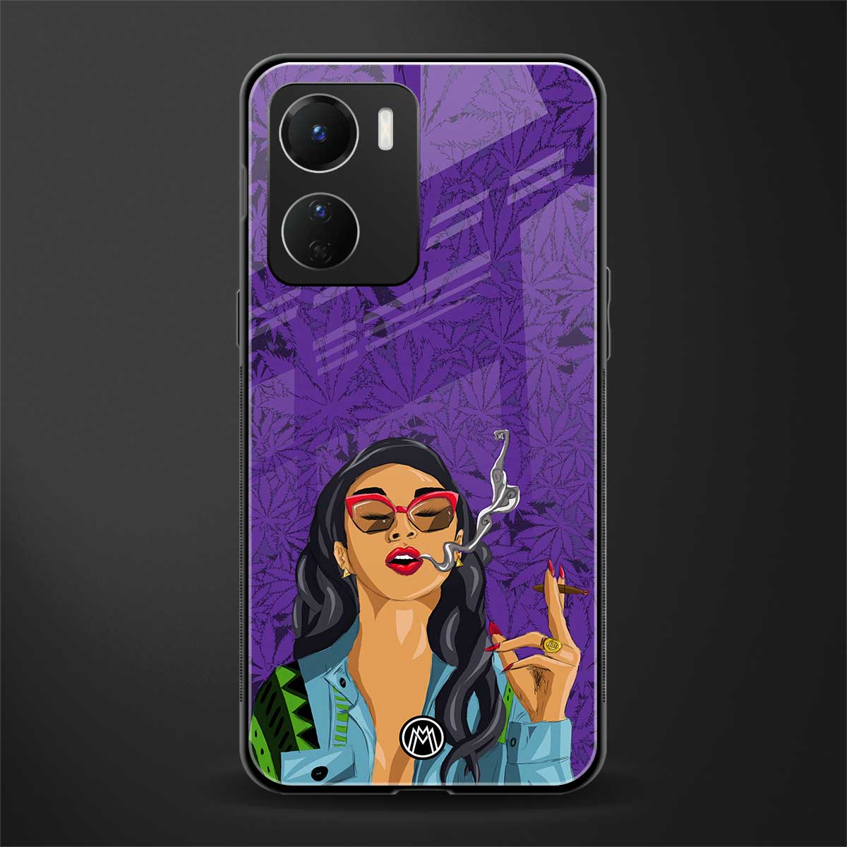 purple smoke back phone cover | glass case for vivo y16