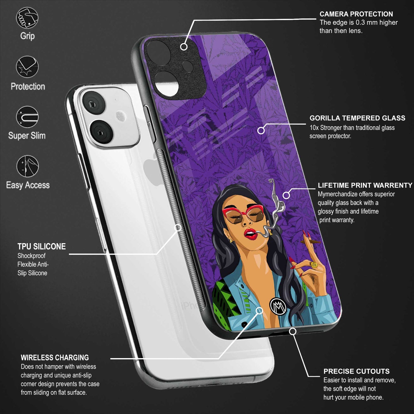 purple smoke back phone cover | glass case for vivo y35 4g