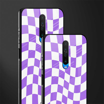 purple white trippy check pattern glass case for poco x2 image-2