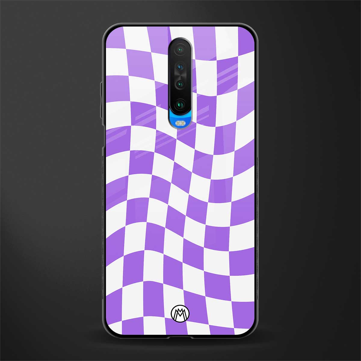 purple white trippy check pattern glass case for poco x2 image