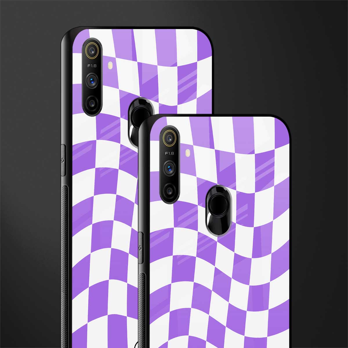 purple white trippy check pattern glass case for realme narzo 10a image-2