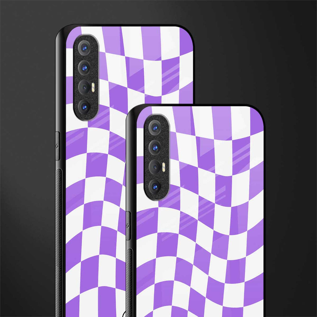 purple white trippy check pattern glass case for oppo reno 3 pro image-2