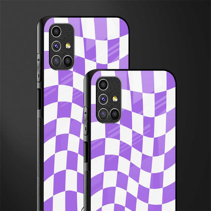 purple white trippy check pattern glass case for samsung galaxy m51 image-2