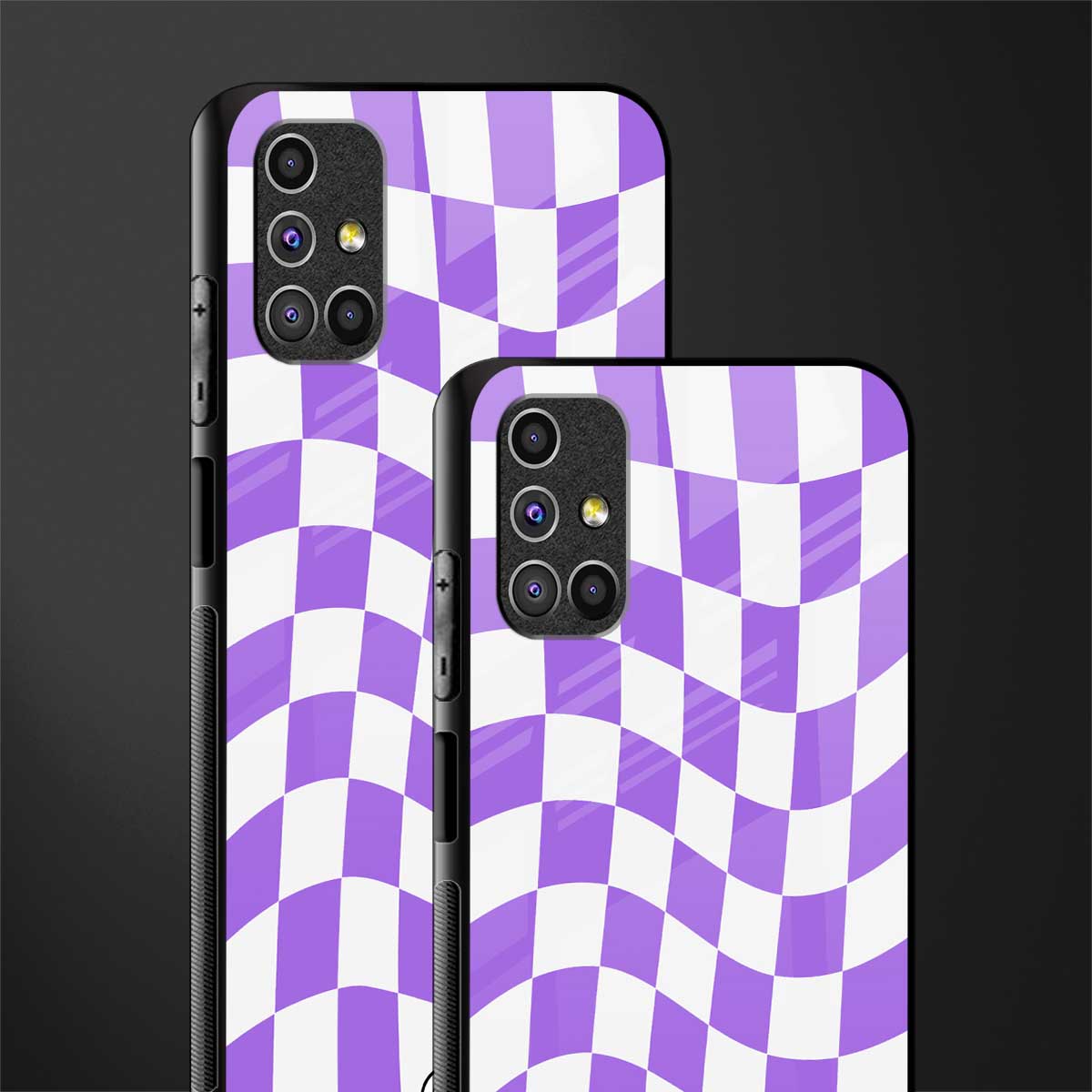 purple white trippy check pattern glass case for samsung galaxy m31s image-2