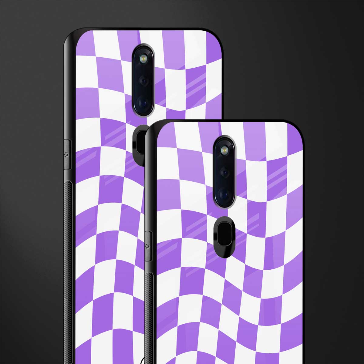 purple white trippy check pattern glass case for oppo f11 pro image-2
