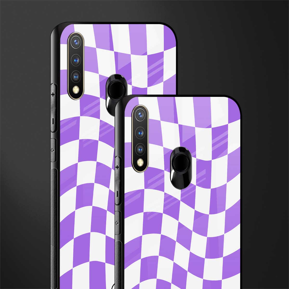 purple white trippy check pattern glass case for vivo y19 image-2