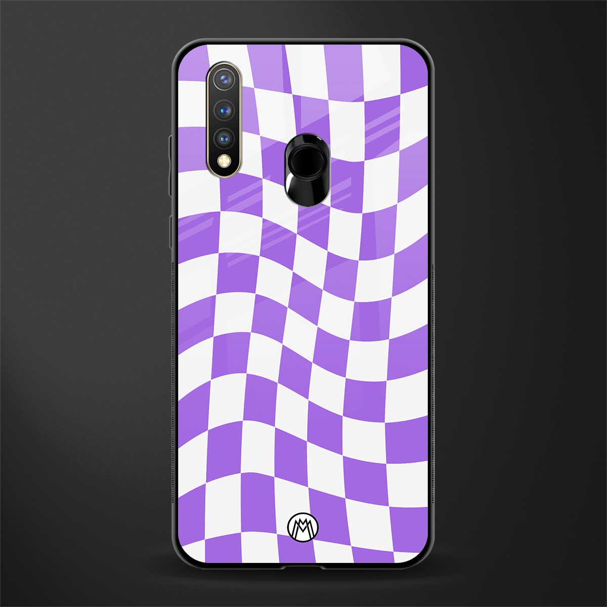 purple white trippy check pattern glass case for vivo u20 image
